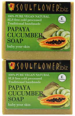 

Soulflower Papaya Cucumber Soap Set of 2(300 g, Pack of 2)