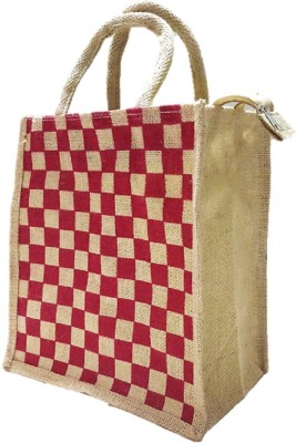 

AMAAZE JUTE LUNCH BAG/ FRONT AND BACK CHECKS PRINT Waterproof School Bag(Red, 10 L)