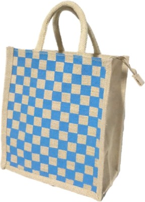 

AMAAZE JUTE LUNCH BAG/ FRONT AND BACK CHECKS PRINT Waterproof School Bag(Blue, 10 L)