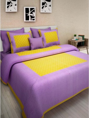 Kausumbha Collection 200 TC Cotton Double Printed Flat Bedsheet(Pack of 1, Yellow)