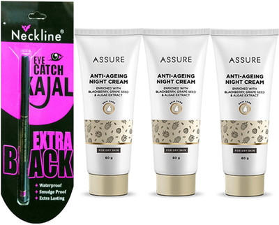 

Assure night cream pack of 3 with nackline kajal(Set of 4)