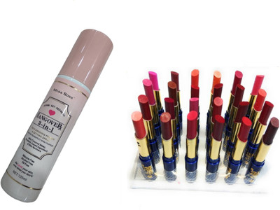 

Miss Boss cinema waterproof lipstick set of 24 ,kb hangover 3 in 1 replinishing primer & setting spray Primer - 120 ml combo, pack of 2(Set of 2)