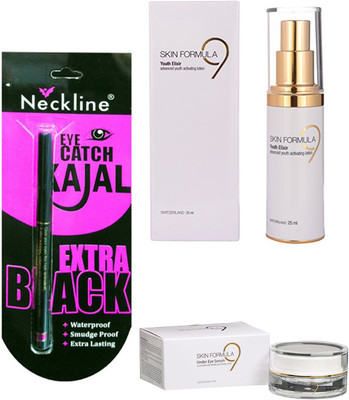 

Skin Formula 9 youth elixir and eye serum with nackline kajal(Set of 3)