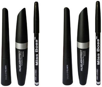 

Miss Boss 3 in One, 2 Eyeliner & 2 eyebrow Pencil & 2 Mascara combo ,(Set of 3)