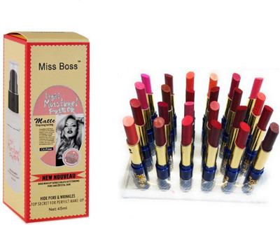

Miss Boss cinema waterproof lipstick set of 24 ,kb Matte Long Lasting Primer - 45 ml combo combo, pack of 2(Set of 2)