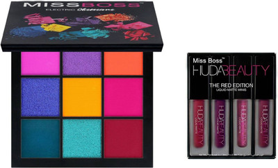 

Miss Boss Eyeshadow Palette - Electric obsession 10.0 g and Edition (red) lipstick combo, pack of 2(Set of 2)