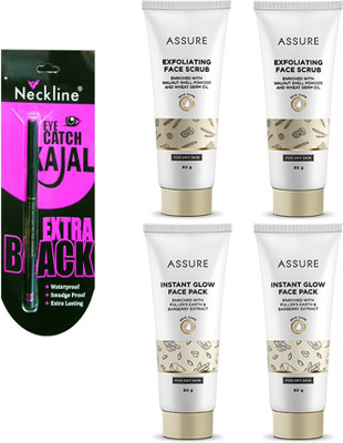 

Assure scrub set of 2 and face pack set of 2 with nackline kajal(Set of 5)