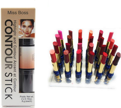 

Miss Boss cinema waterproof lipstick set of 24 , kb contour stick 2in1 Concealer ( beige ), pack of 2(Set of 2)