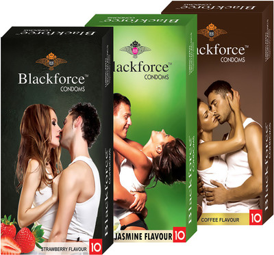 

BLACKFORCE COFFEE , STRAWBERRY AND JASMINE FLAVOUR DOTTED Condom(Set of 3, 10S)