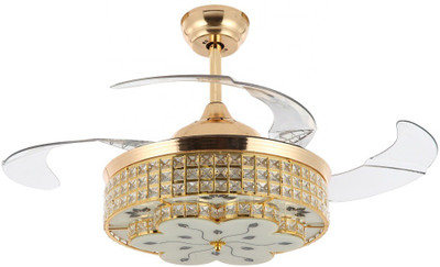 

Urbancart Invisible Retractable Blade Crystal Chandelier Ceiling Fan with LED Lighting and Remote Control -Polished Gold 42" 4 Blade Ceiling Fan(Multi, Pack of 1), Multicolor