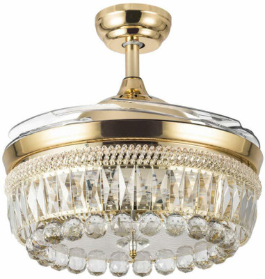 

Urbancart Invisible Retractable Blade and Hanging Decor Crystal Chandelier Ceiling Fan with LED Lighting and Remote Control for Home, Office, Restaurant -Polished Gold 42" 4 Blade Ceiling Fan(Multi, Pack of 1), Multicolor