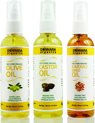 

Donnara Organics Premium Olive oil, Castor oil & Karanj oil Combo pack of 3 bottles of 100ml(300 ml) Hair Oil(300 ml)