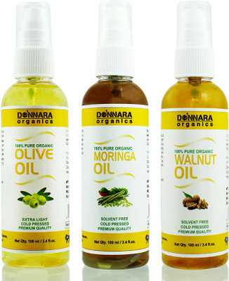 

Donnara Organics Premium Olive oil, Moringa oil & Walnut oil Combo pack of 3 bottles of 100ml(300 ml) Hair Oil(300 ml)