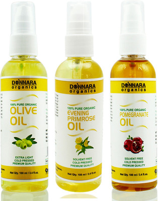 

Donnara Organics Premium Olive oil, Evening Primrose oil & Pomegranate oil Combo pack of 3 bottles of 100ml(300 ml) Hair Oil(300 ml)
