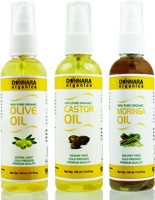 

Donnara Organics Premium Olive oil, Castor oil & Moringa oil Combo pack of 3 bottles of 100ml(300 ml) Hair Oil(300 ml)