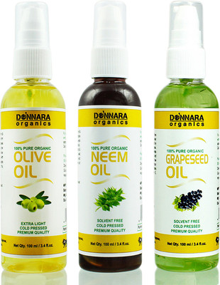 

Donnara Organics Premium Olive oil, Neem oil & Grapeseed oil Combo pack of 3 bottles of 100ml(300 ml) Hair Oil(300 ml)