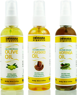 

Donnara Organics Premium Olive oil, Flaxseed oil & Moringa oil Combo pack of 3 bottles of 100ml(300 ml) Hair Oil(300 ml)