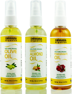 

Donnara Organics Premium Olive oil, Sweet Almond oil & Pomegranate oil Combo pack of 3 bottles of 100ml(300 ml) Hair Oil(300 ml)