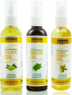 

Donnara Organics Premium Olive oil, Neem oil & Evening Primrose oil Combo pack of 3 bottles of 100ml(300 ml) Hair Oil(300 ml)