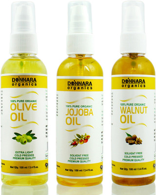 Donnara Organics Premium Olive oil, Jojoba oil & Walnut oil Combo pack of 3 bottles of 100ml(300 ml) Hair Oil(300 ml)