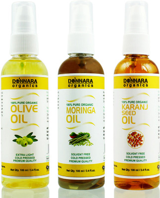 

Donnara Organics Premium Olive oil, Moringa oil & Karanj oil Combo pack of 3 bottles of 100ml(300 ml) Hair Oil(300 ml)