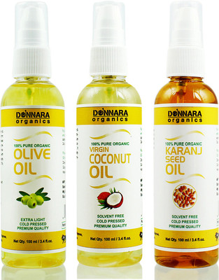 

Donnara Organics Premium Olive oil, Coconut oil & Karanj oil Combo pack of 3 bottles of 100ml(300 ml) Hair Oil(300 ml)