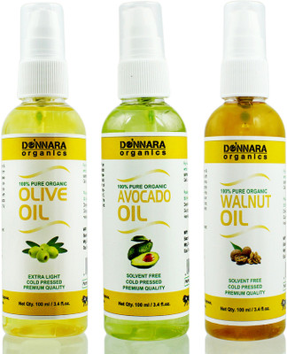 

Donnara Organics Premium Olive oil, Avocado oil & Walnut oil Combo pack of 3 bottles of 100ml(300 ml) Hair Oil(300 ml)