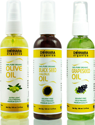 

Donnara Organics Premium Olive oil, Blackseed oil & Grapeseed oil Combo pack of 3 bottles of 100ml(300 ml) Hair Oil(300 ml)