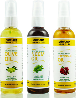 

Donnara Organics Premium Olive oil, Neem oil & Pomegranate oil Combo pack of 3 bottles of 100ml(300 ml) Hair Oil(300 ml)