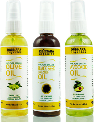 

Donnara Organics Premium Olive oil, Blackseed oil & Avocado oil Combo pack of 3 bottles of 100ml(300 ml) Hair Oil(300 ml)
