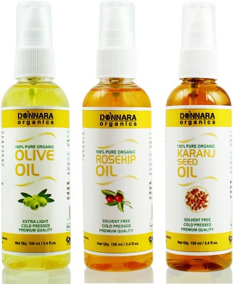 

Donnara Organics Premium Olive oil, Rosehip oil & Moringa oil Combo pack of 3 bottles of 100ml(300 ml) Hair Oil(300 ml)