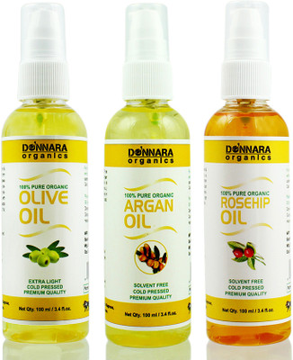 

Donnara Organics Premium Olive oil, Argan oil & Rosehip oil Combo pack of 3 bottles of 100ml(300 ml) Hair Oil(300 ml)