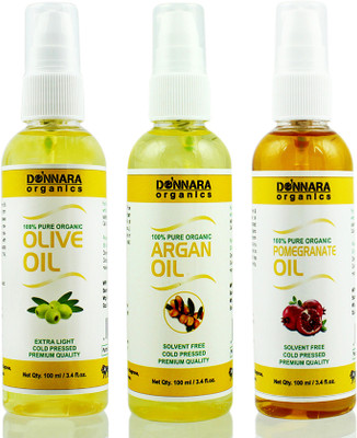 

Donnara Organics Premium Olive oil, Argan oil & Pomegranate oil Combo pack of 3 bottles of 100ml(300 ml) Hair Oil(300 ml)