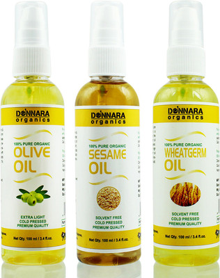 

Donnara Organics Premium Olive oil, Sesame oil & Wheatgerm oil Combo pack of 3 bottles of 100ml(300 ml) Hair Oil(300 ml)