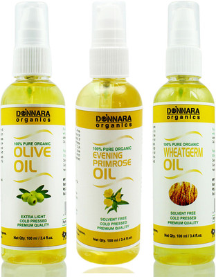 

Donnara Organics Premium Olive oil, Evening Primrose oil & Wheatgerm oil Combo pack of 3 bottles of 100ml(300 ml) Hair Oil(300 ml)