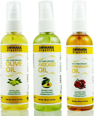 Donnara Organics Premium Olive oil, Avocado oil & Pomegrante oil Combo pack of 3 bottles of 100ml(300 ml) Hair Oil(300 ml)