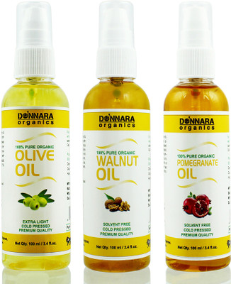 

Donnara Organics Premium Olive oil, Walnut oil & Pomegranate oil Combo pack of 3 bottles of 100ml(300 ml) Hair Oil(300 ml)
