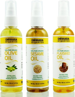 

Donnara Organics Premium Olive oil, Sesame oil & Flaxseed oil Combo pack of 3 bottles of 100ml(300 ml) Hair Oil(300 ml)