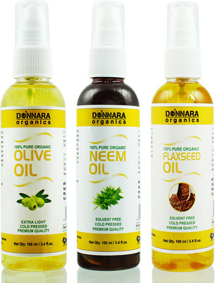 

Donnara Organics Premium Olive oil, Neem oil & Flaxseed oil Combo pack of 3 bottles of 100ml(300 ml) Hair Oil(300 ml)