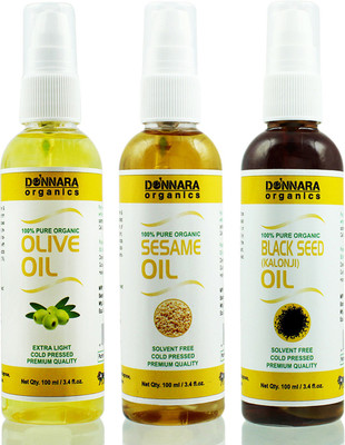 

Donnara Organics Premium Olive oil, Sesame oil & Blackseed oil Combo pack of 3 bottles of 100ml(300 ml) Hair Oil(300 ml)