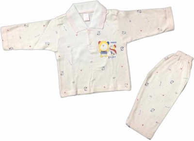 Cute Collection Kids Nightwear Boys & Girls Printed Cotton Blend(White Pack of 1)