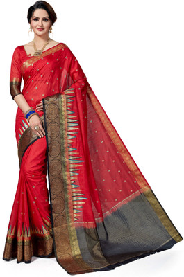 M.S.RETAIL Embroidered Kanjivaram Art Silk Saree(Red)