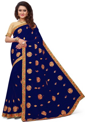 Om Shantam sarees Embroidered Bollywood Georgette Saree(Blue)