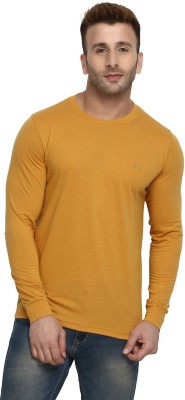 CHKOKKO Solid Men Round Neck Yellow T-Shirt