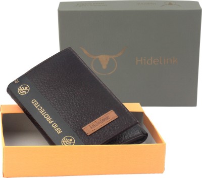 Hidelink Men Casual Black Genuine Leather Wallet(7 Card Slots)