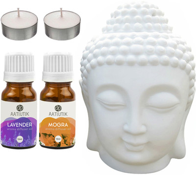 Aatiutik Mogra, Lavender, Tlight Buddha Head Diffuser Set AT-2TL_TBUDDHA_LV_MOG(5 x 4 ml)