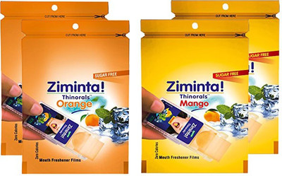 

Ziminta Orange and Mango Flavoured Mouth Freshener Easily Soluble Digestive Dispensable Strip (Pack of 4) - Each Pack Contain 30 Strip(40 g)