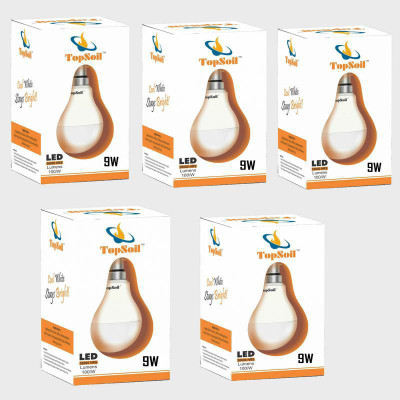 TopSoil 9 W Standard B22 LED Bulb(White, Pack of 5)