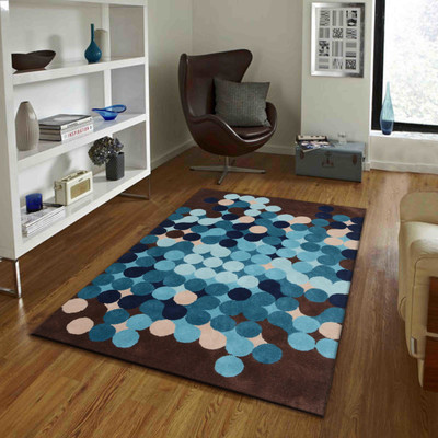 PRESTO Brown, Blue Wool Carpet(4 ft,  X 6 ft, Rectangle)