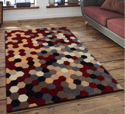 PRESTO Red Wool Carpet(4 ft,  X 6 ft, Rectangle)